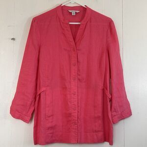 Madison Hill Blazer Top Size M Coral Button Down 3/4 Sleeves Linen Blazer Size M